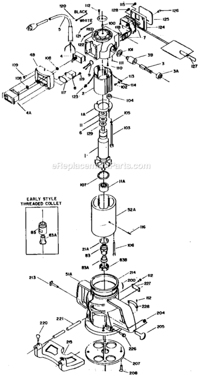 Page A Diagram and Parts List for 5182 Type 2 Porter Cable Router